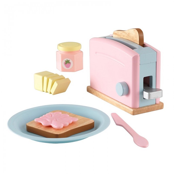 Set mic dejun de jucarie Toaster din lemn cu accesorii - Prajitor de paine pentru copii